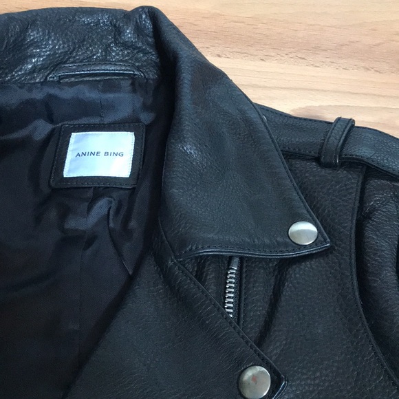 Anine Bing Moto Zipper Black Leather Jacket Size M - Picture 12 of 12